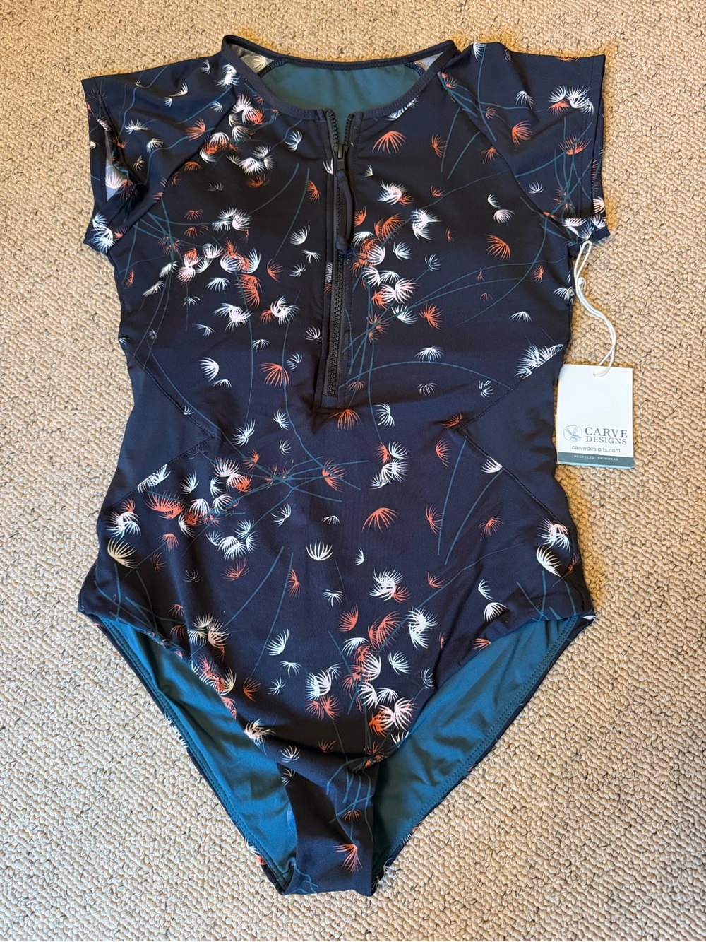 Carve Designs Black Floral Zip-Front One-Piece Swimsuit